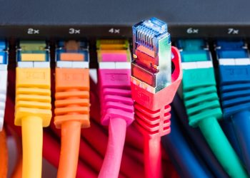 Colorful network cables connected to a switch
